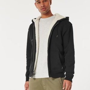 NEW *** RELAXED FAUX SHEARLING-LINED FULL-ZIP HOODIE